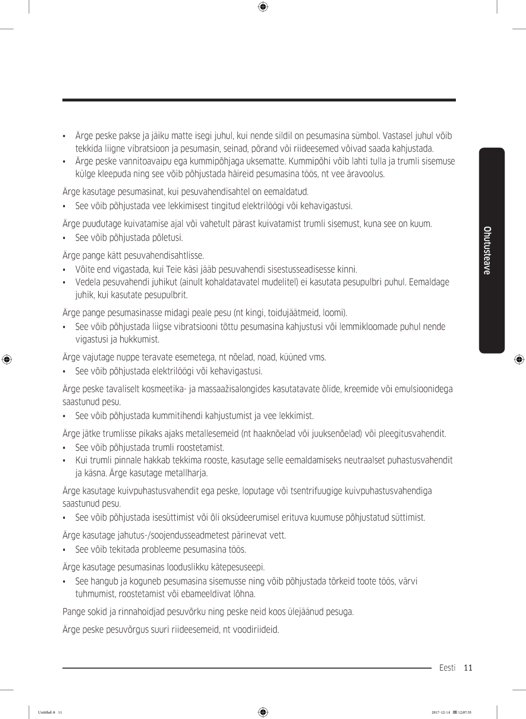 Samsung WW10M86INOA/LE manual Eesti 11  